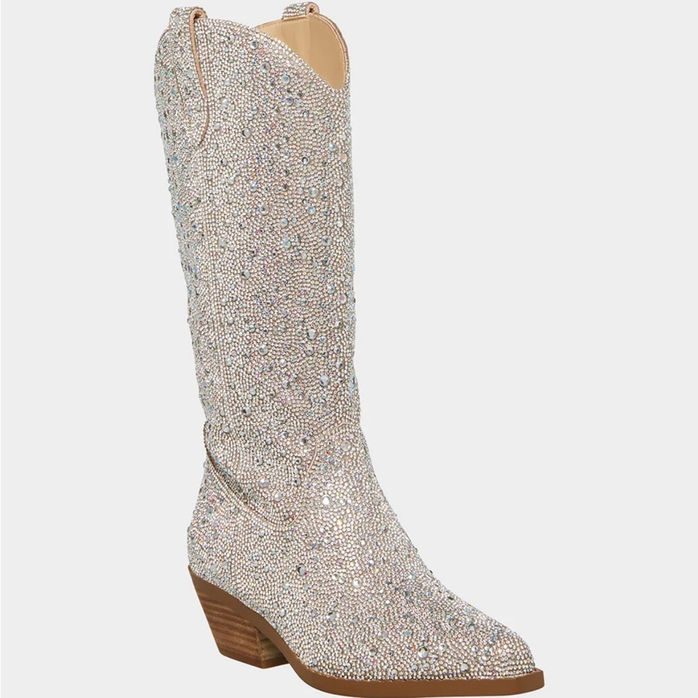 NWBox Betsey Johnson Silver Rhinestones half Zip Boots, size 6 - Picture 8 of 11